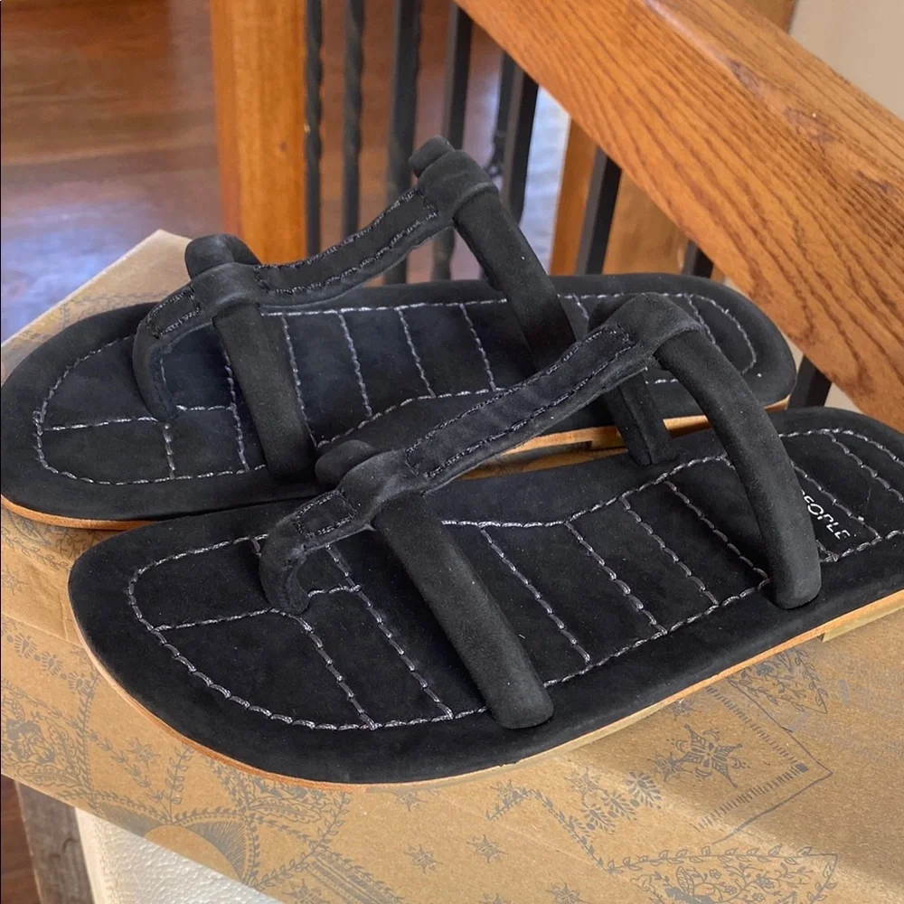 FREE PEOPLE Hadden black suede quilted flats sandals slides